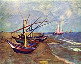 Saints Canvas Paintings - Fishing Boats on the Beach at Saints-Maries